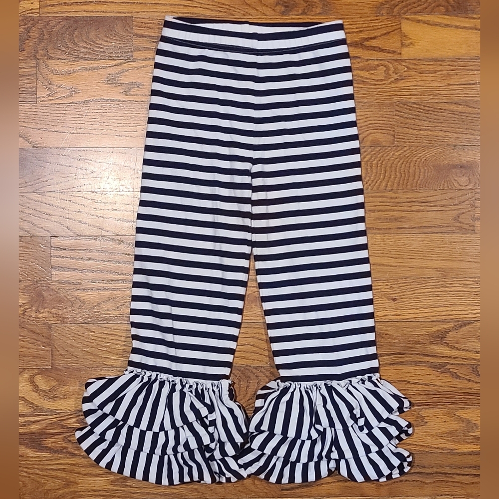 Navy Striped Ruffle Kids Bottoms Size 6 Ruffle Pants Super Soft